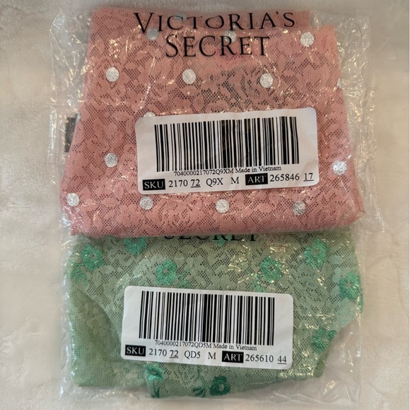 Victoria’s Secret PINK Lace Cheeky Panty Set - Polka Dot & Floral Green -Size M - Picture 11 of 11